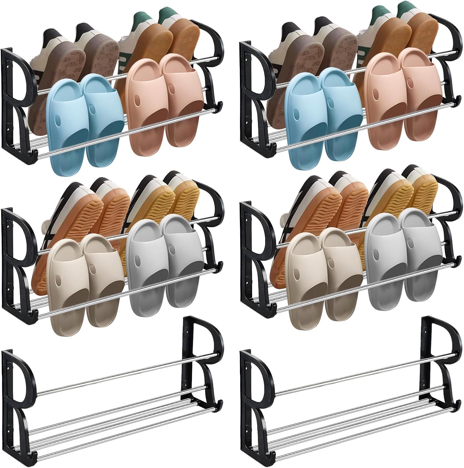XISEZIUO 壁掛けシューズラック 6個 粘着式吊り下げマウント 壁掛けシューズラック 靴収納 クローゼットのドア用靴ハンガー 