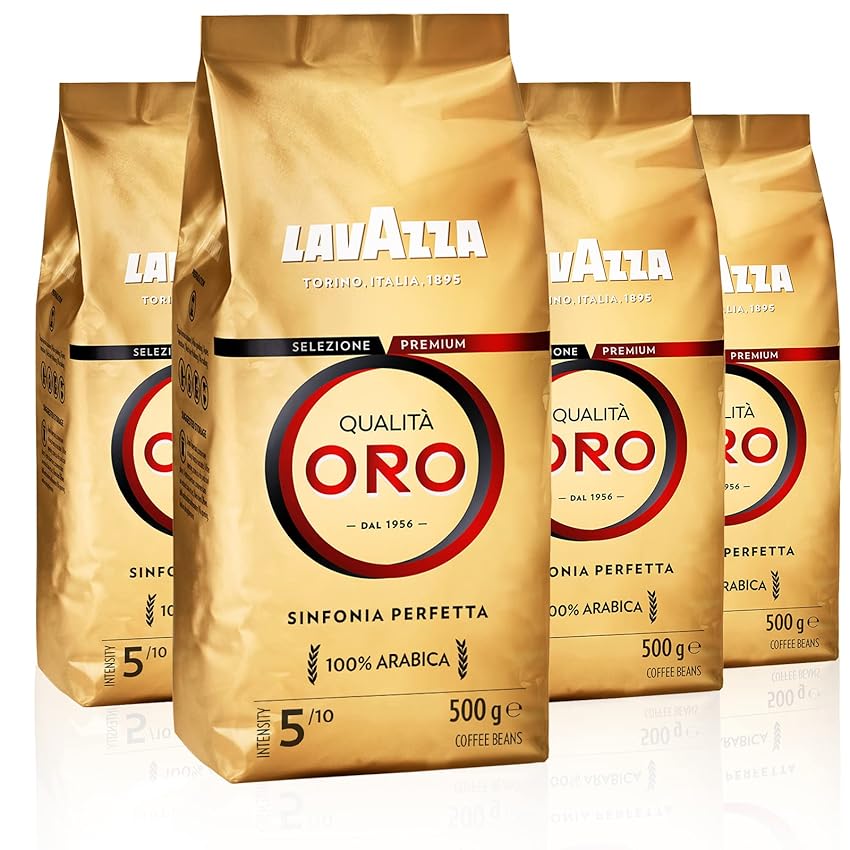 Immagine del prodotto Lavazza, Qualità Oro, Caffè in Grani, con Note Aromatiche di Frutta e Fiori, 100% Arabica, Intensità 5/10, Tostatura Media, 4 Confezioni da 500 g