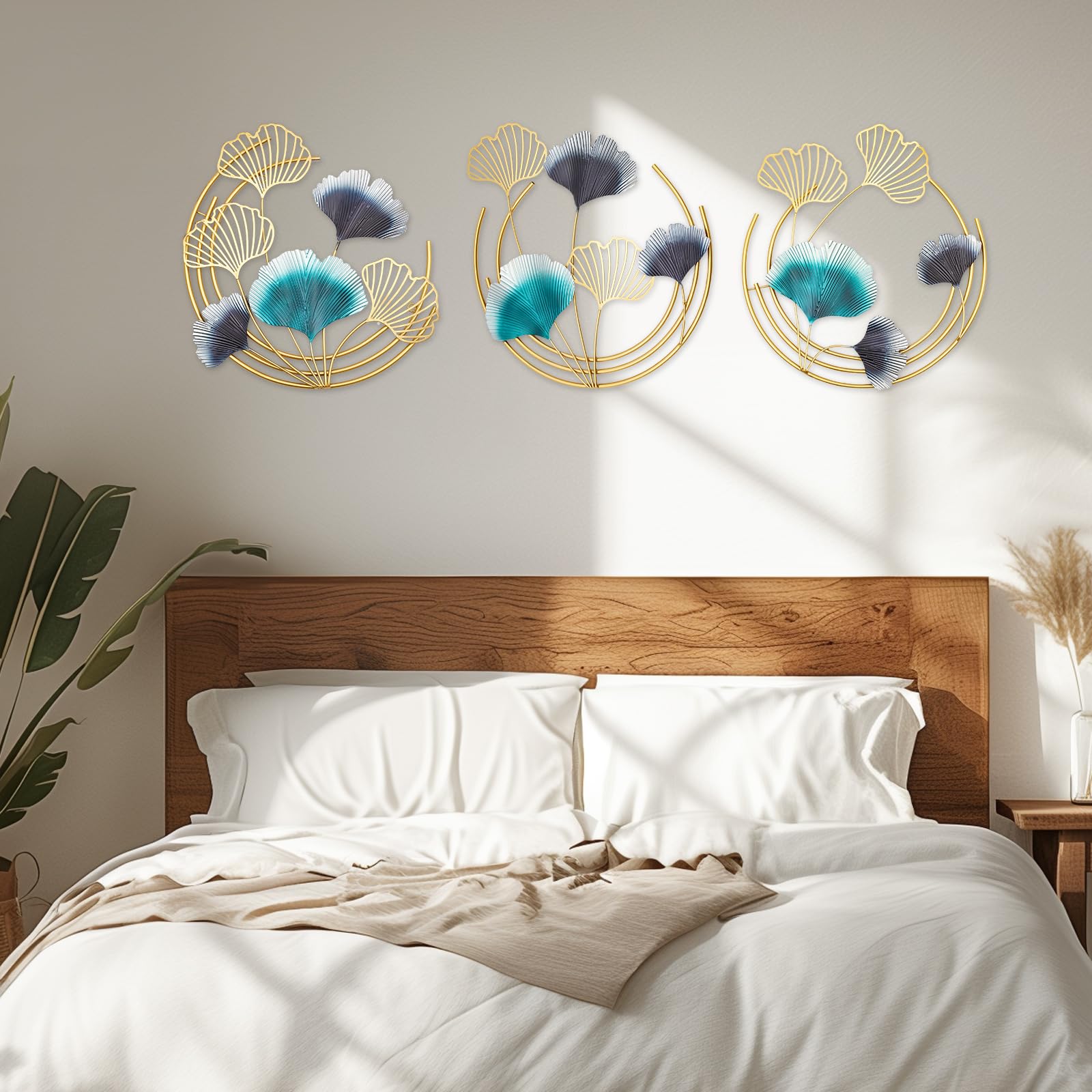 DeeDuud Set di 3 decorazioni da parete moderne in metallo, decorazione da parete 3D, in metallo, per soggiorno, camera da letto, sala da pranzo, decorazione da parete