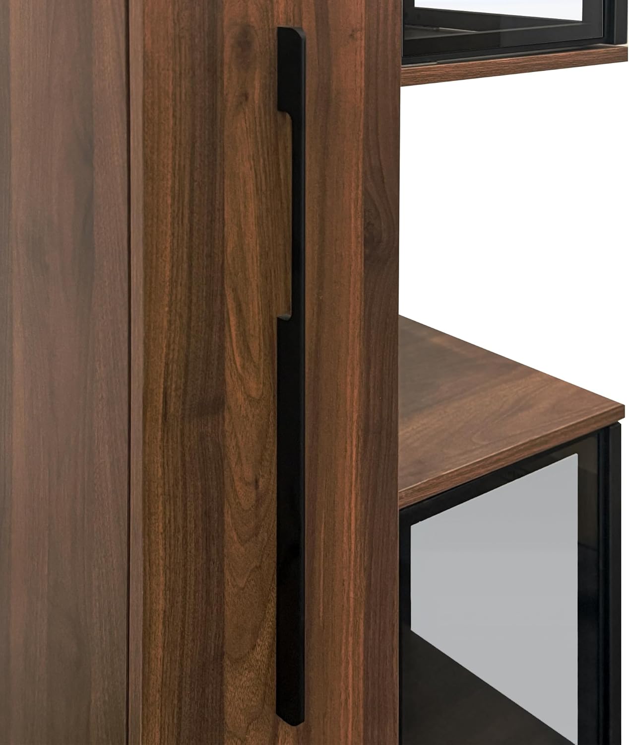 Display Cabinet with Glass Doors,Corner Display Cabinet,5-Layer Storage Space with Pull-Out Storage Rack,Built-in Adjustable LED Light,Suitable for Home and Office (Display Cabinet-Walnut)