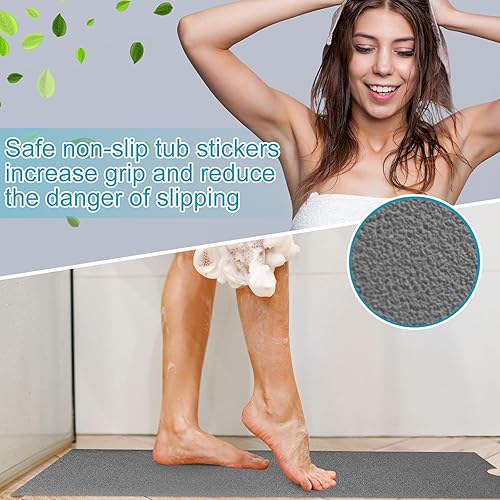 Miniatura 10 de Tapete de bañera antideslizante de 16 x 40 pulgadas con corte de drenaje, antideslizante, antideslizante, seguro, tapete adhesivo para bañera de