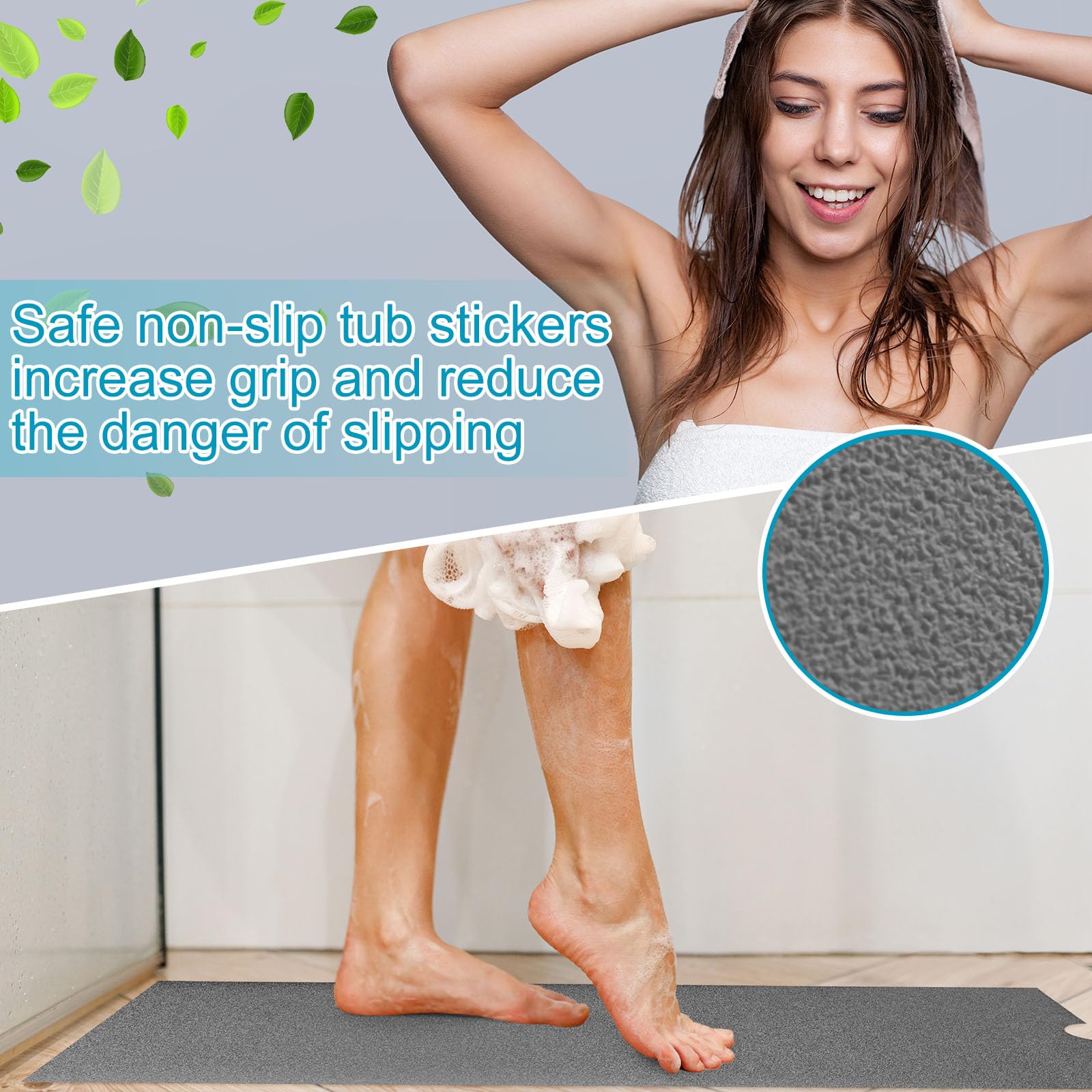 Dunzoom Rutschfeste Badewannenmatte mit Ablaufausschnitt, rutschfest, selbstklebend, abziehen und aufkleben, PEVA-Wanne, rutschfeste Aufkleber für Dusche, Boden, Boote, nasse Bereiche, 40,6 x 101,6