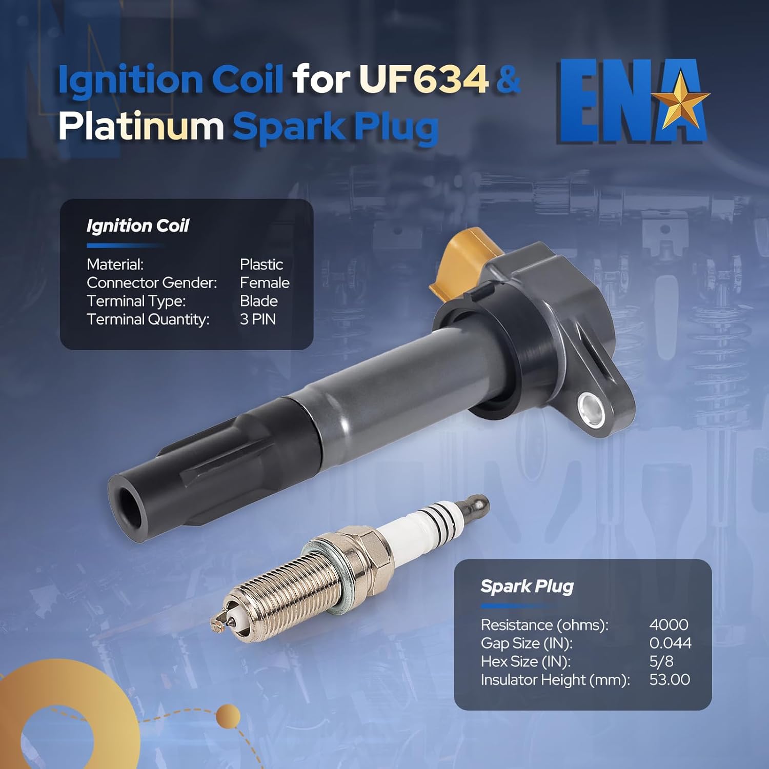 ENA Set of 4 Ignition Coil Pack and Spark Plugs Compatible with Suzuki 2009 2010 2011 2012 2013 Grand Vitara 2.4L, 2010-2013 SX4 2.0L, 2010-2013 Kizashi 2.4 Replacement for UF634 3340051K20 AP5325