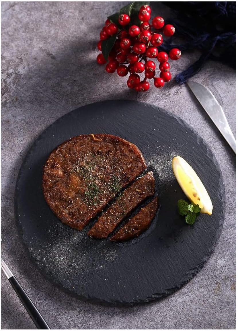 Amazon.com: CFGH6FDF Plates Black Stone Plate Dining Plate Rock Plate Sushi  Stone Plate Dinner Plate Western Food Steak Plate Rock Plate Dessert Plate  Cake Plate Side Plate(B,003) : Home & Kitchen Fiozwea ラウンドスレートステーキ、ブラックロックプレート、洋食レストランのデザート、寿司、クリエイティブデザートプレート、バ