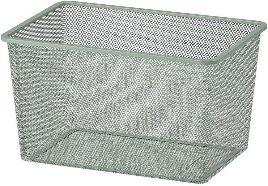 Mesh Storage Box – Steel, Light Green Gray Organizer Bin with Handles for Closet, Bedroom & Home Storage