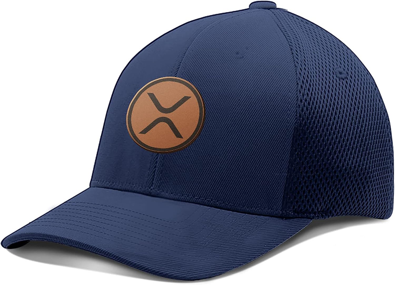 XRP Leather Patch - Ultrafibre Airmesh Fitted Hat - Breathable Mesh Side for Casual Wear & Outdoor Activities All Seasons - Baseball Cap Women & Men (Navy, Large-Extra Large, l)