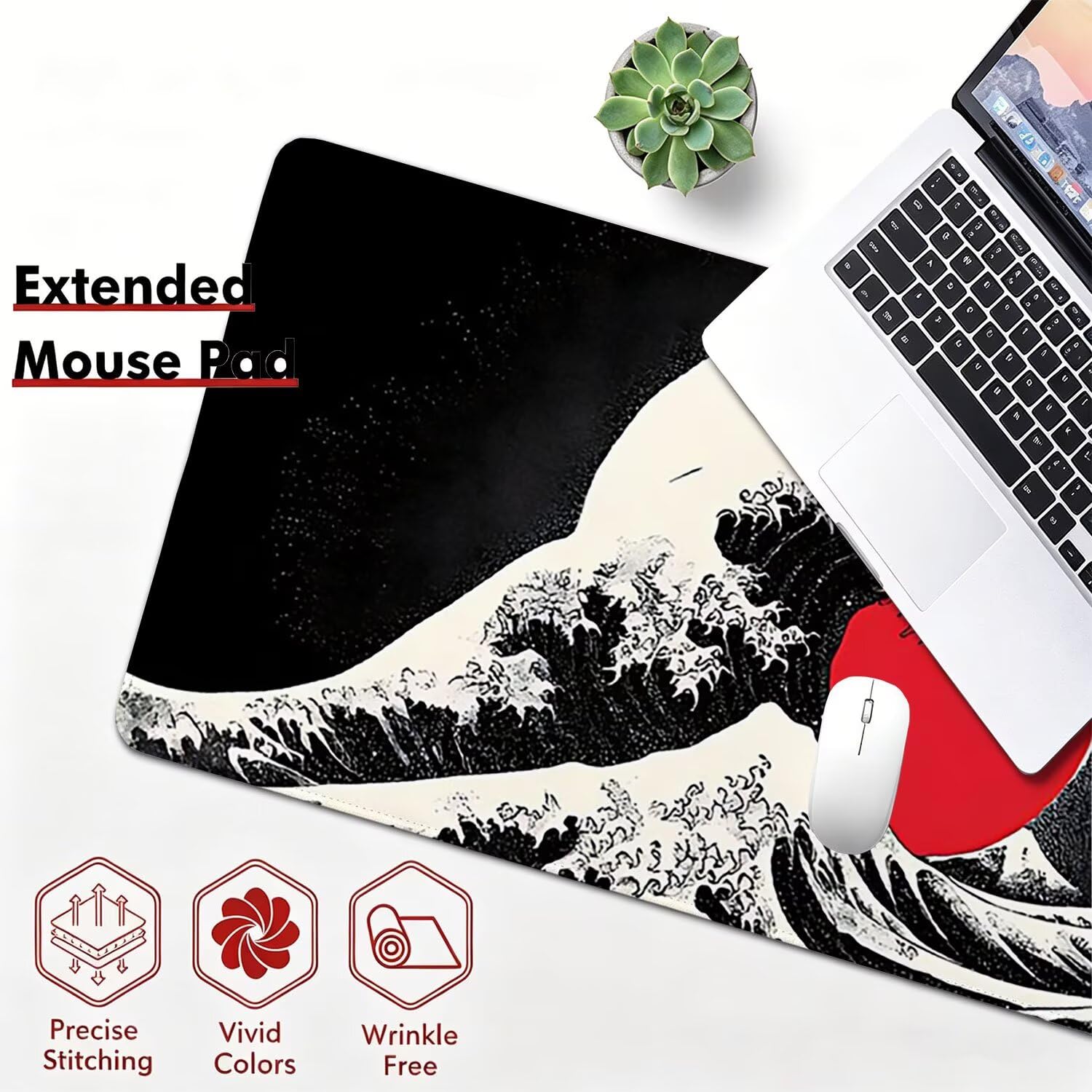 Tappetino Mouse Gaming XXL, Mousepad 1200x600x4mm onde Giappone 0x0-193 | Tappetino Scrivania con Base in Gomma Antiscivolo Bordi Cuciti per Computer, PC, Migliora la Precisione e la Velocità