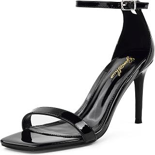 GENSHUO Women's Heeled Sandals Dressy Strappy Stiletto High Heels 3 Inch Square Open Toe Ankle Strap Buckle Sexy Prom Wedding Dress Shoes Ankle Wrap