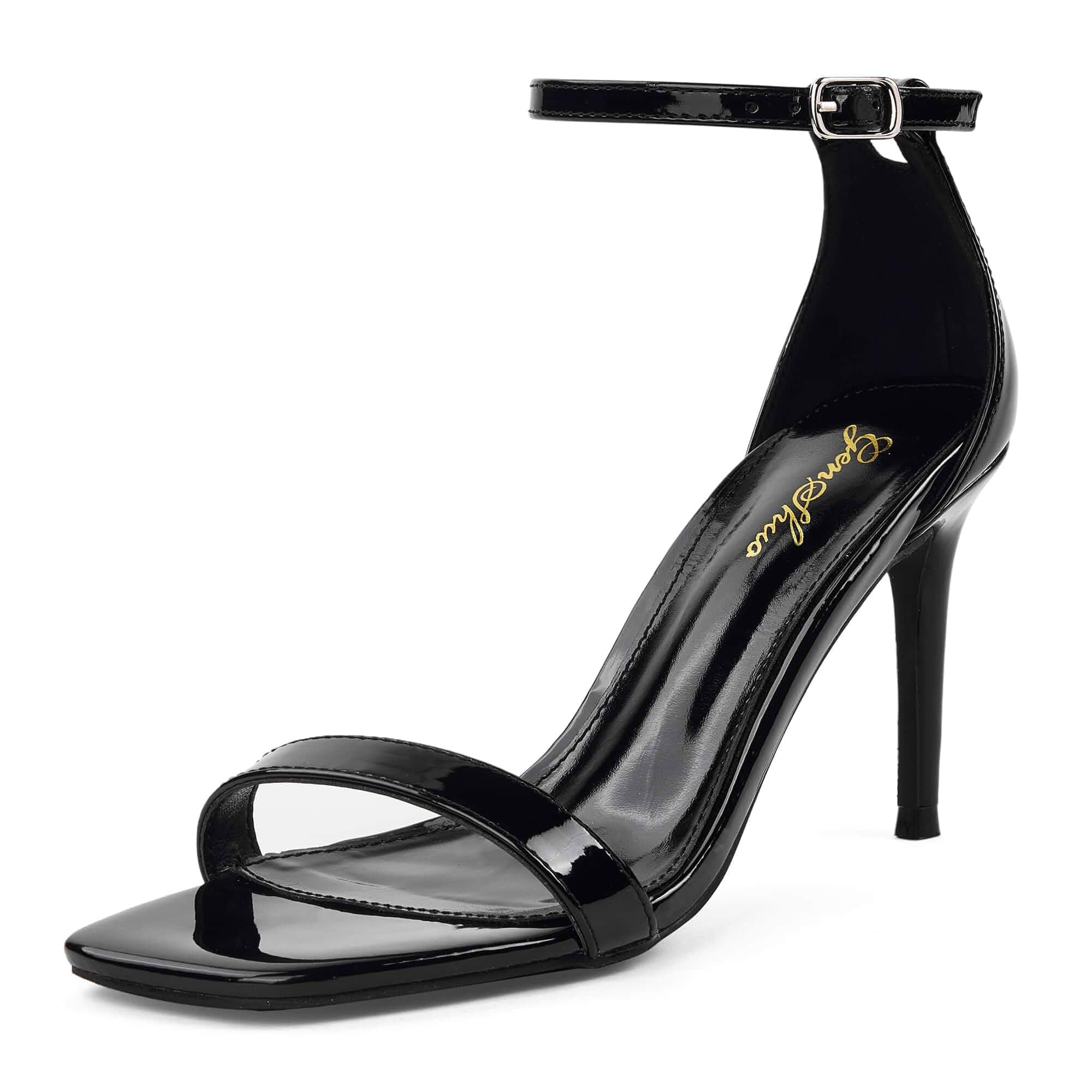 GENSHUO Women's Heeled Sandals Dressy Strappy Stiletto High Heels 3 Inch Square Open Toe Ankle Strap Buckle Sexy Prom Wedding Dress Shoes Ankle Wrap