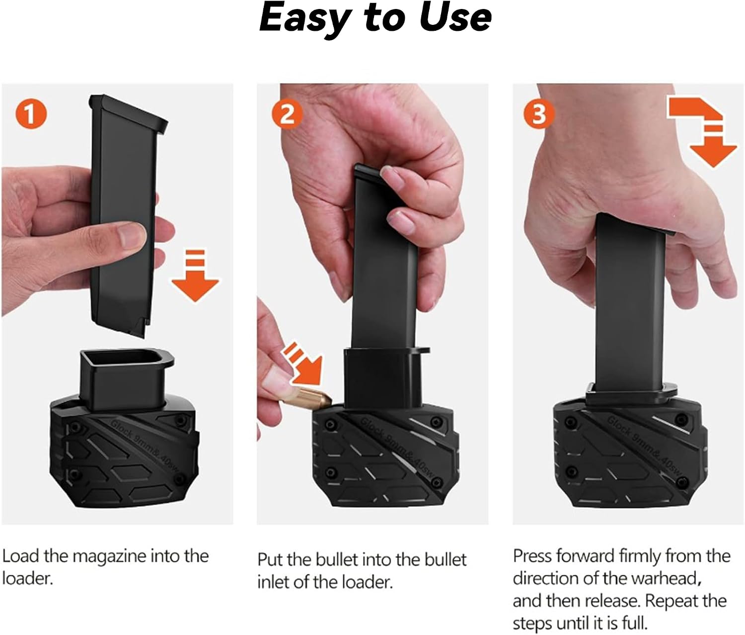 Magazine Speed Loader for Glock 9mm/.40sw, ABS Plastic Rapid Loader Fits Glock 17,18,19,22,23,24,26,27,34,35,45 and 47, Syable Fast & Easy Reloading Simplifies Magazine Loading, Black