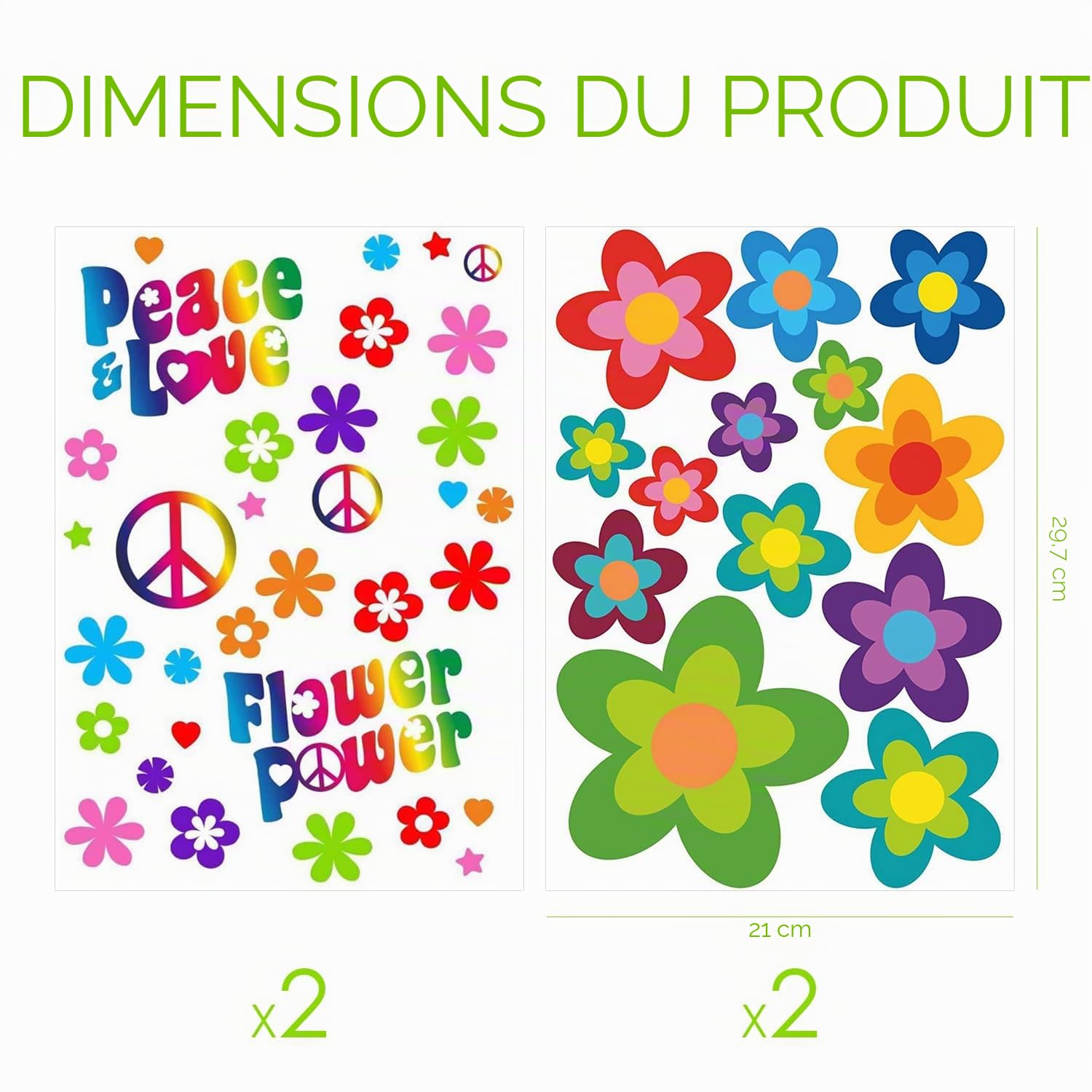 Lot de 4 autocollants floral hippie - Convient pour skateboards, ordinateurs portables, valises, casques, etc. - Intérieur et extérieur