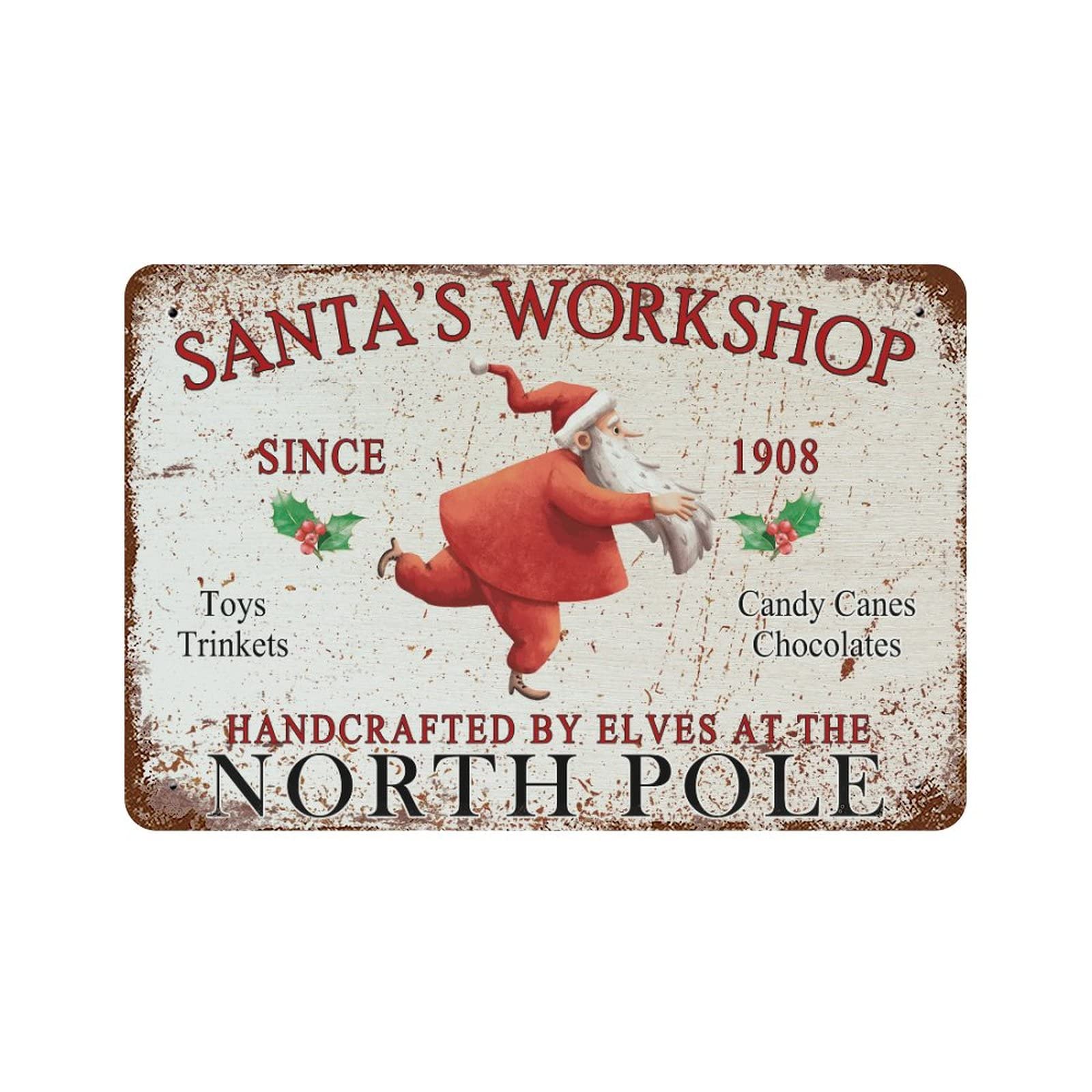 Panneau étain de Noël Santa's Workshop grand format 30,5 x 45,7 cm robuste