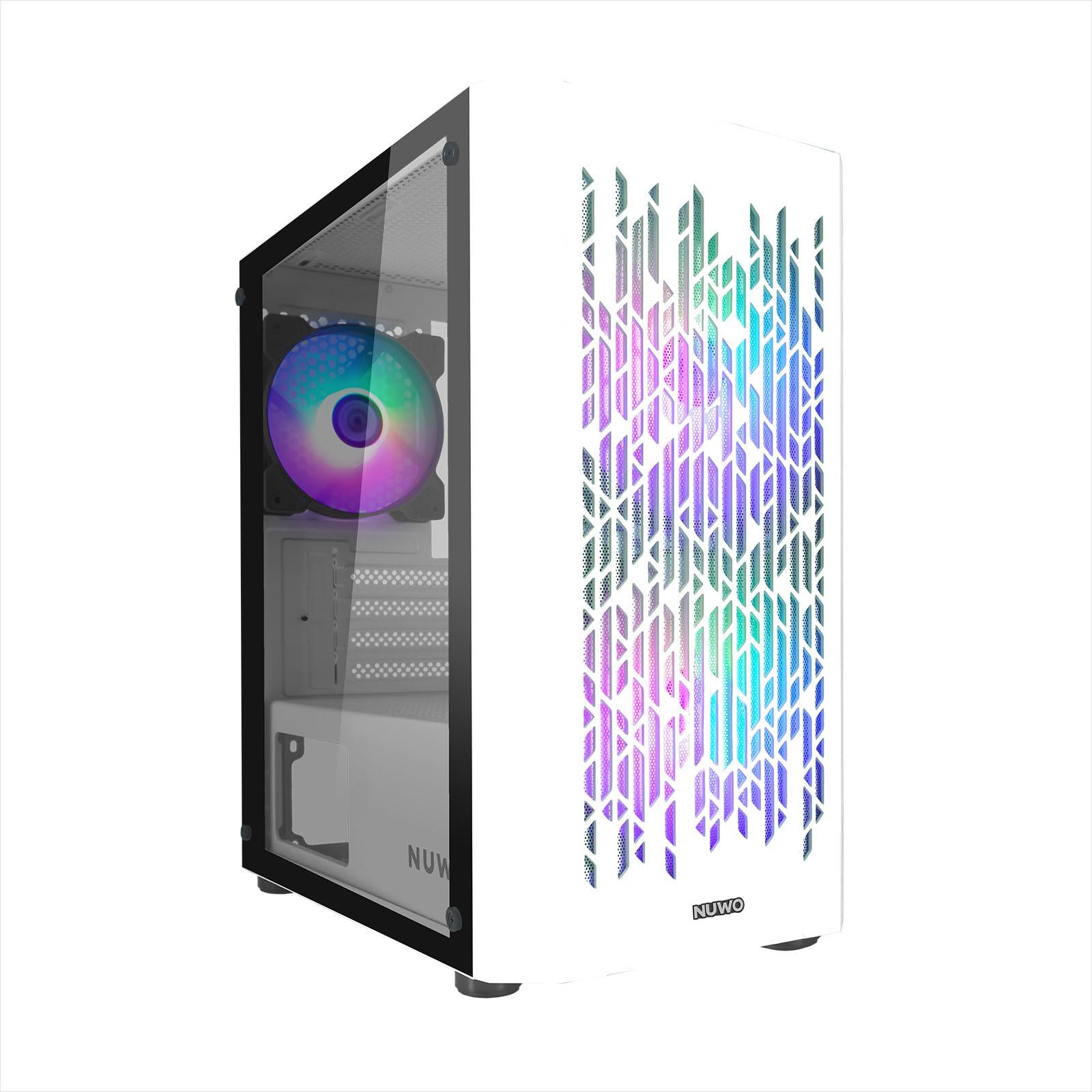 Nuwo Blitz R25 Case Gaming PC Micro-ATX Mini Tower Bianco | 3 Ventole RGB Rainbow | Vetro Temperato Laterale | AIO 240mm | GPU 270mm | Mini-ITX