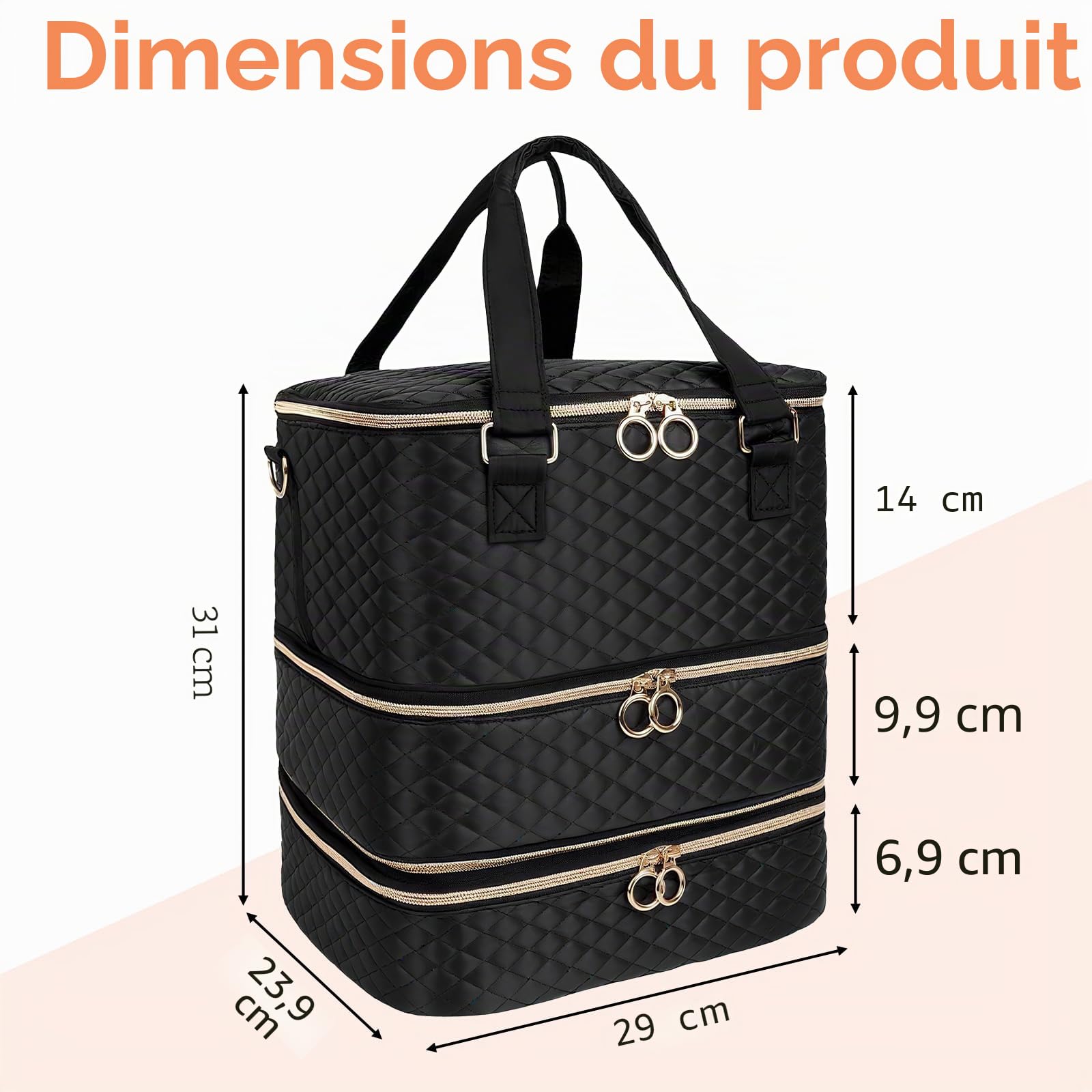 Organisateur pour Vernis à Ongles, 3 Étages, Sac de Rangement pour 84 Flacons, Lampe LED, Noir