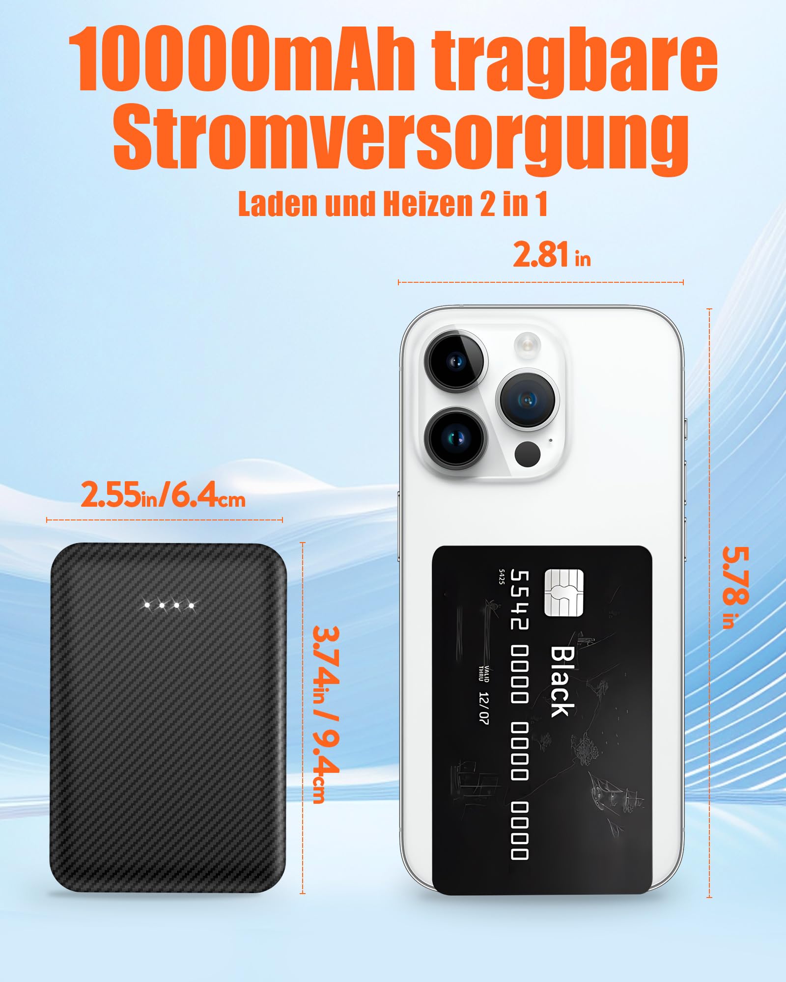 7.4V 10000mAh Powerbank für Heizweste, Jacke, Hose, Mantel und Unterwäsche, Ersatzakku für DC Beheizbare Kleidung