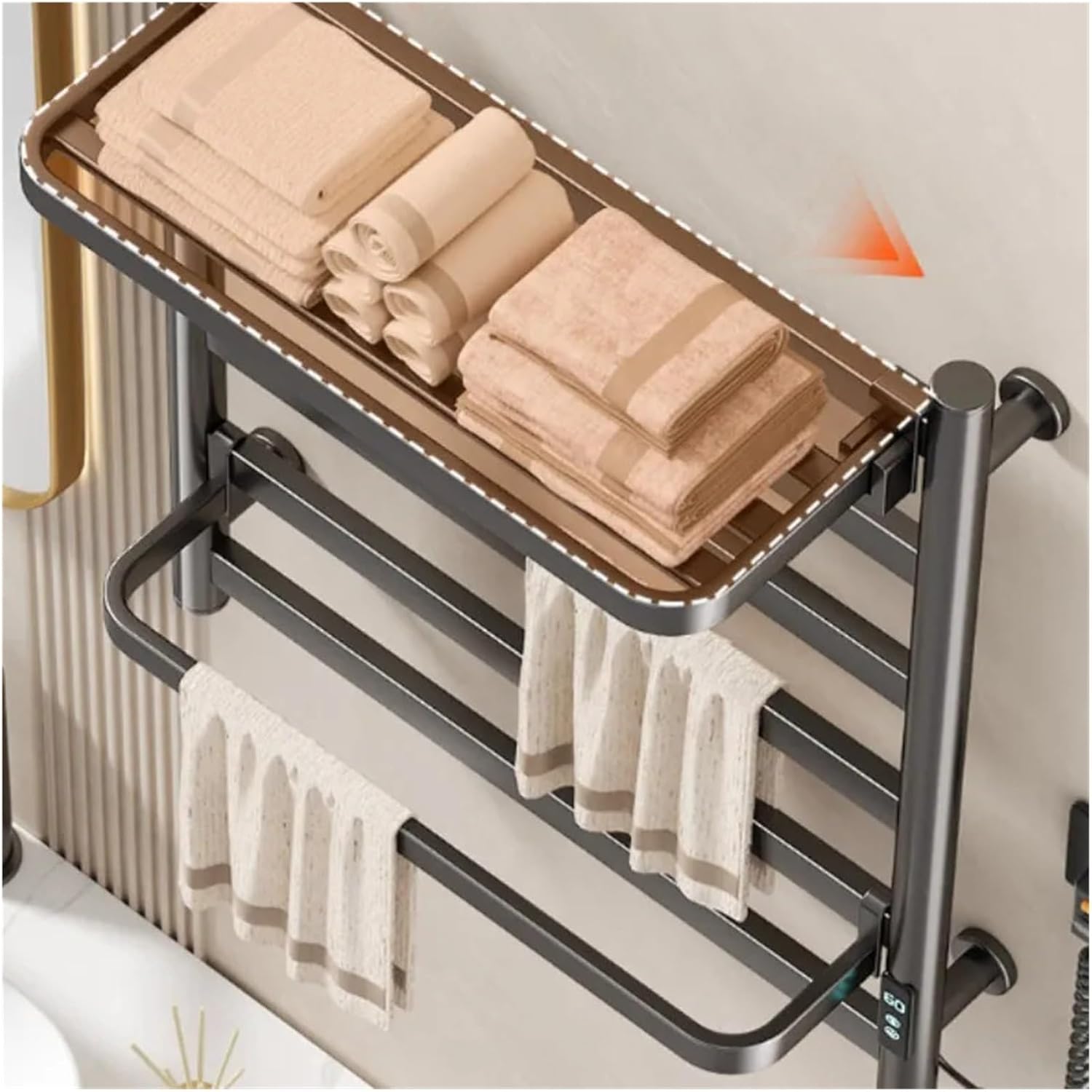 Wall Mounted Electric Heated Towel Rail - Stainless Steel Bathroom Towel Rack & Aesthetic Dryer with Shelf - Fast Drying Space-Saving Design for Luxurious Comfort