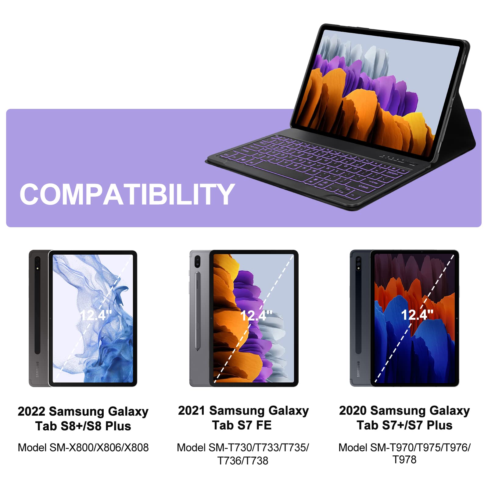 Samsung Galaxy Tab S8 Plus/S7 Plus /S7 FE Keyboard Case 12.4 inch