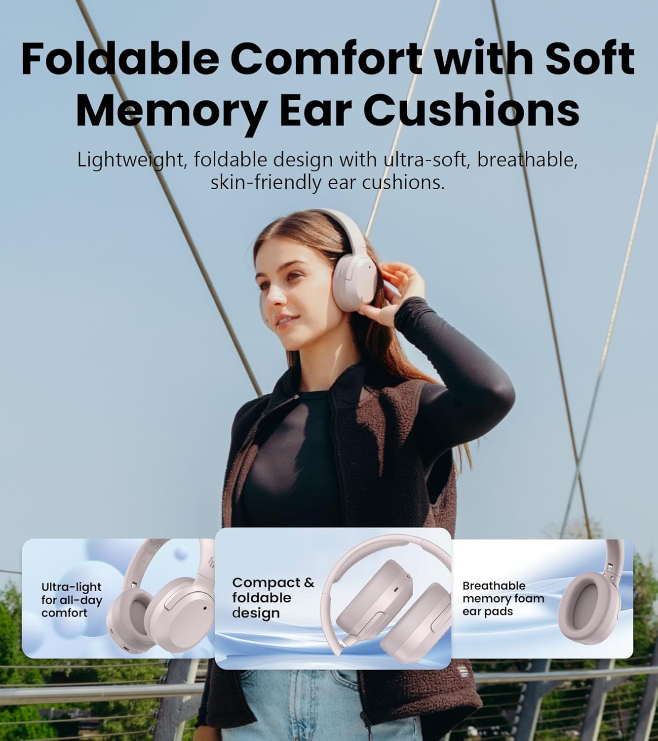 Edifier W820NB Plus Gen 2 Wireless Over-Ear Noise Cancelling Headphone, -49 dB ANC, LDAC Hi-Res Audio, 88H Playtime, Spatial Sound, AI Clear Calls, Bluetooth V6.1 & Multipoint - Smoky Pink - Image 7