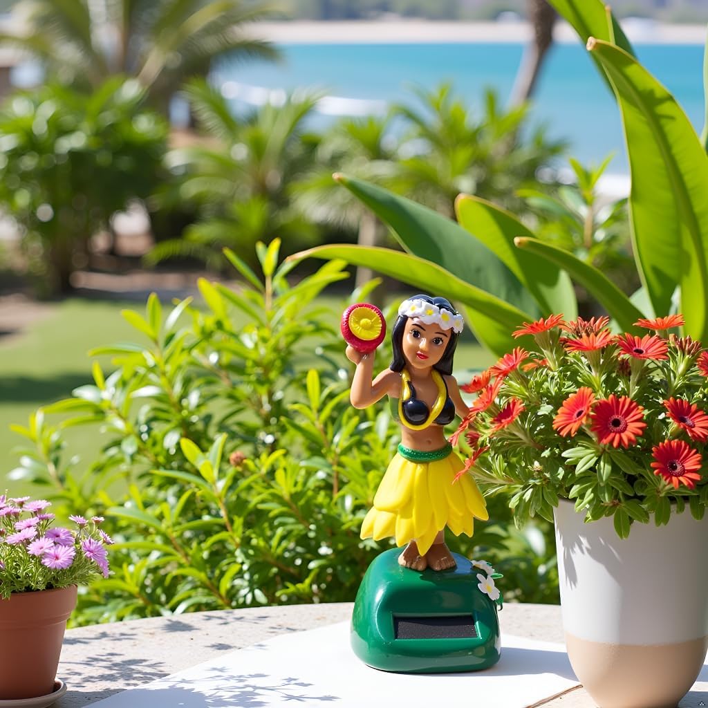 Solar Powered Hula Girl Dancing Figures Decoration, Swinging Hawaiian Girl Doll Car Dashboard Ornaments for Car Interior Home Party Decor Learning Portable