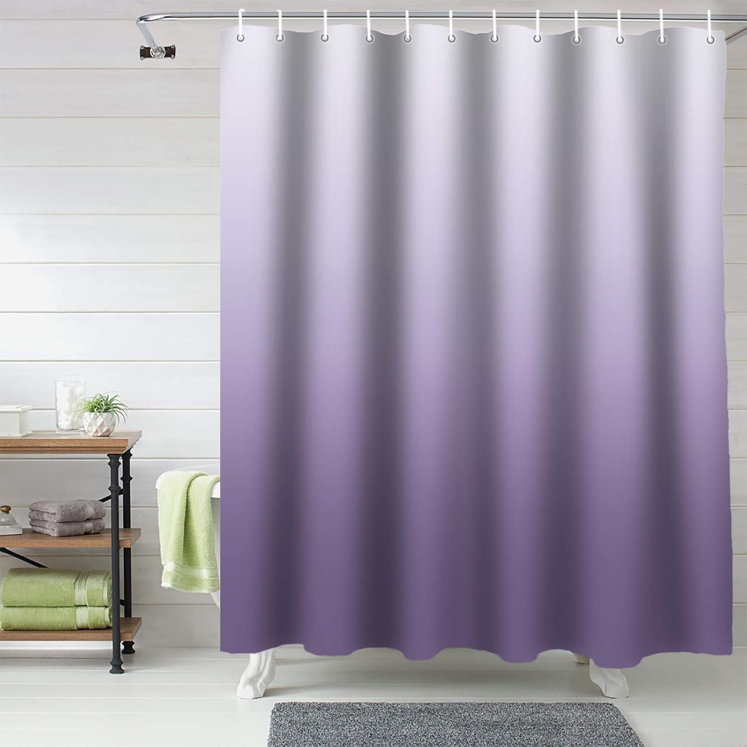 Fabric Shower Curtain for Bathroom, Ombre Lavender Purple, Custom Shower Curtain Set with Hooks, Luxury Bathroom Curtains, White Texture, Waterproof Polyester Bathroom Accessories, 36x72inch
