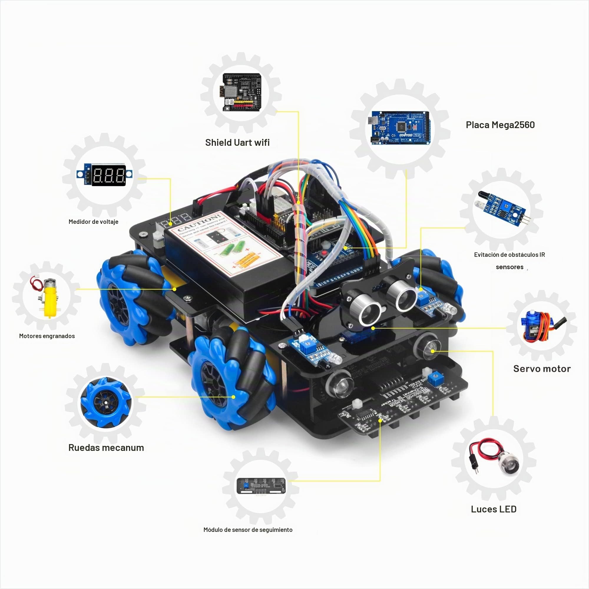 OSOYOO Omni-directinal Mecanum Wheel Robotic Car Kit for Arduino Raspberry Pi Stem Remote Controlled Educational Mechanical DIY Coding for Teens Adult
