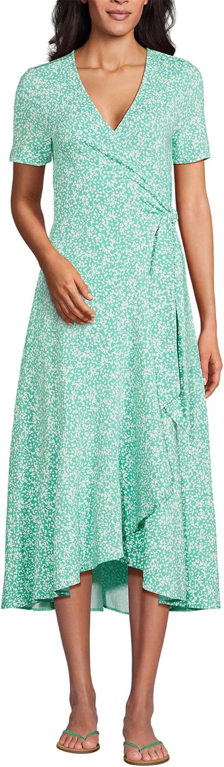 Lands' End Women's Cotton Modal Vneck Wrap Midi Dress