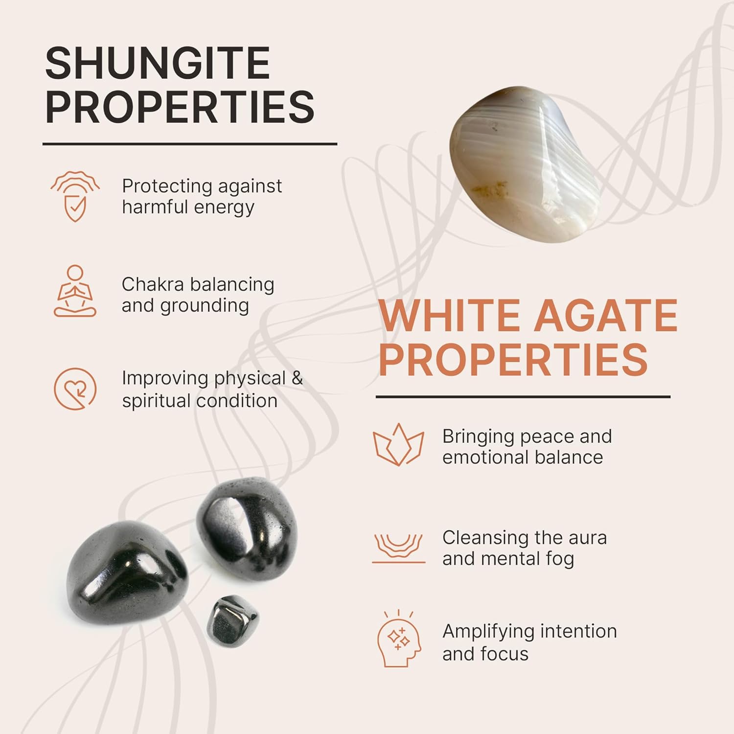 Karelian Heritage Black Shungite and White Agate Beaded Bracelet, 8mm Handmade Stretchy Unisex, Crystal Healing Authentic Stone, Spiritual Chakra Balance Jewelry BO21 - Image 9