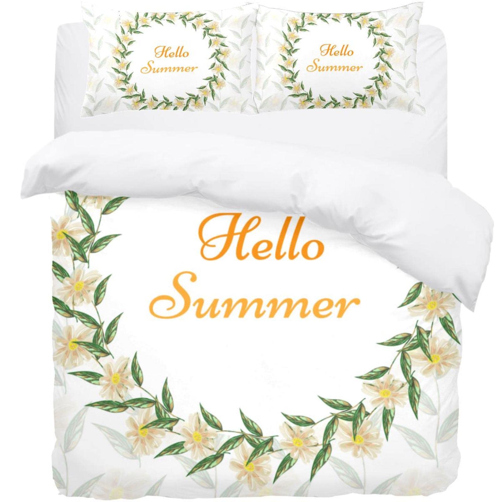 Housse de couette douce Hello Summer floral parure de lit 3 pièces microfibre