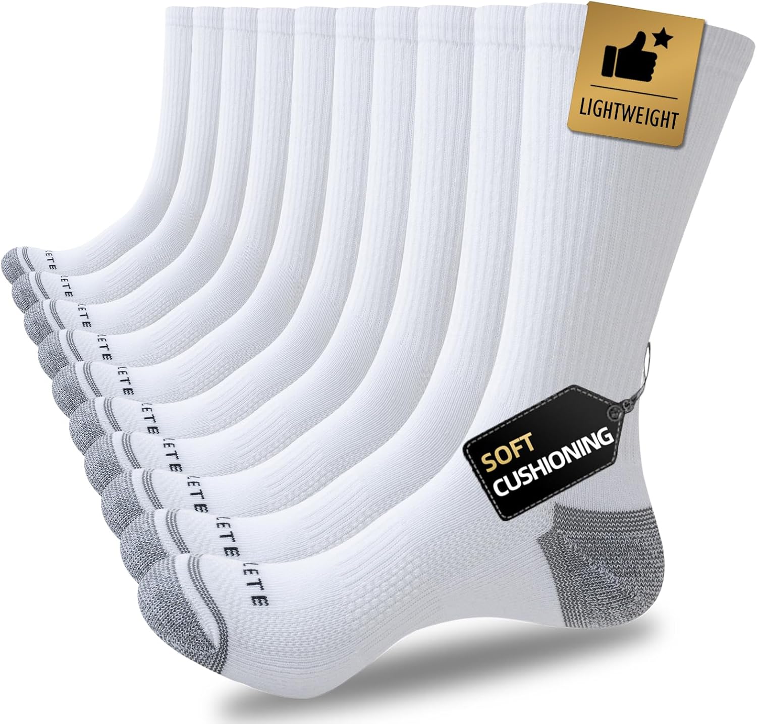 JOYNÉE 5/10 Pair Mens Lightweight Breathable Cushioned Athletic Crew Socks for Men Moisture Wicking Work Running Size 9-12-15