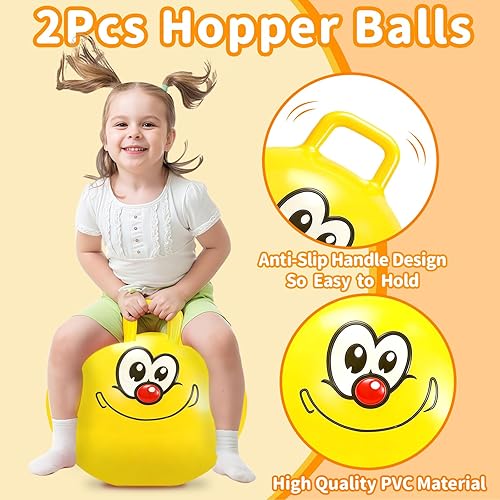 Miniatura 3 de Hymaz 2 Pelotas Saltarinas, Pelotas Inflables que Rebotan de 18 Pulgadas a Granel con Mango para Niños de 3-5 Años, Pelota Inflable de Salto y