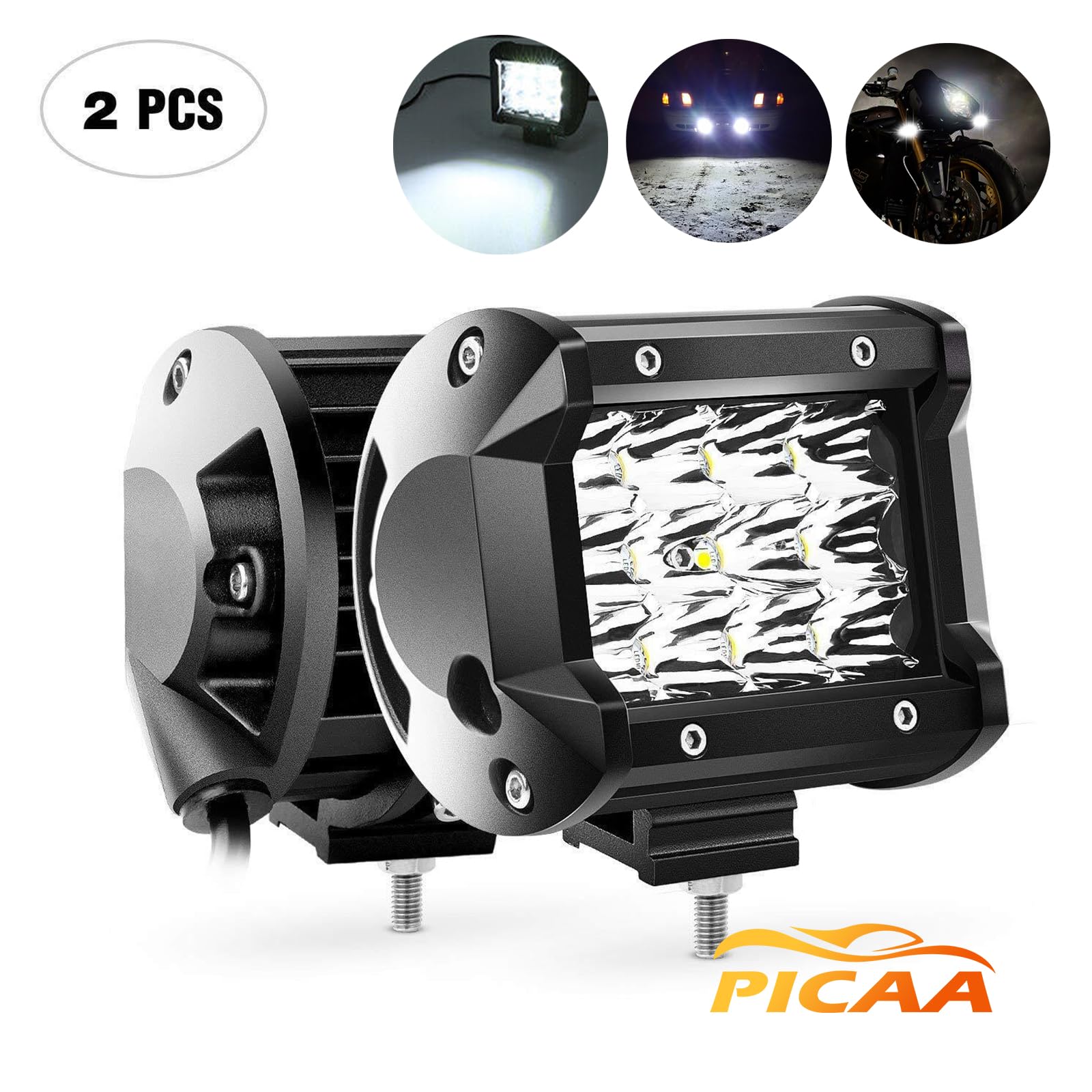 PICAA 32 Pollici 405W Barra Led Fuoristrada+2x 4 36W Faro da Lavoro Led+Cablaggio Kit, Tripla Fila Barra Luminosa a Led per Auto Camion 4X4 SUV ATV UTV 12V 24V Fari Led