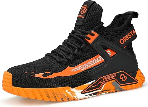 ORISTACO Botas de tripulación de seguridad en el trabajo, zapatillas de deporte ligeras y transpirables con punta de acero para
