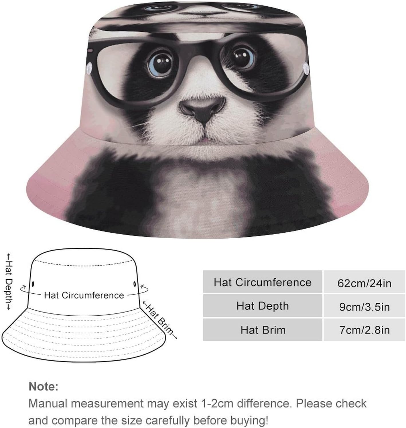 Baby Panda with Glasses Bucket Hat Packable Sun Hats Travel Summer Beach Fisherman Cap for Women Men Teens