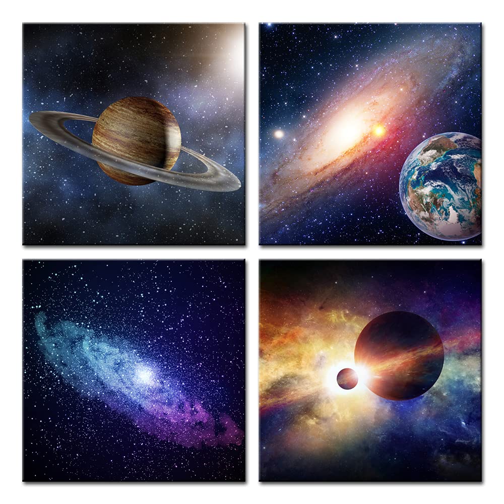 Wieco Art Star Sky Space Canvas Paintings Wall Art Large Modern 4 Piece Universal Magic Power Astronomy Pictures Artwork Stretched and Framed Giclee