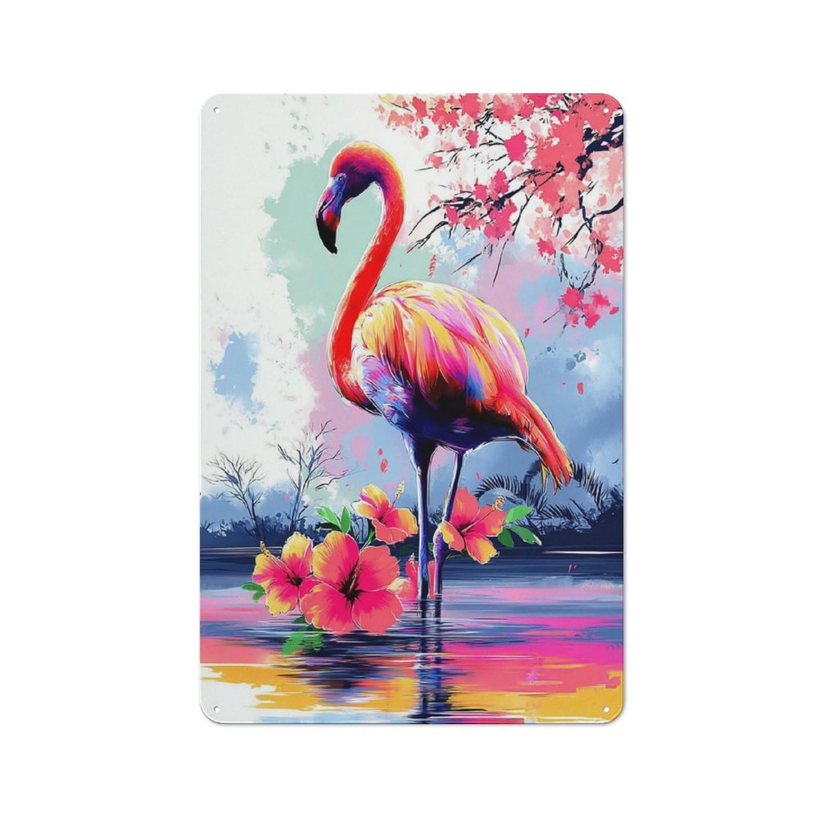 Junmoney Flamingo In Vibrant Bloom Tin Sign 30X20cm With For Living Room Wall, Rustic Decor, For Living Room Decor Lovers