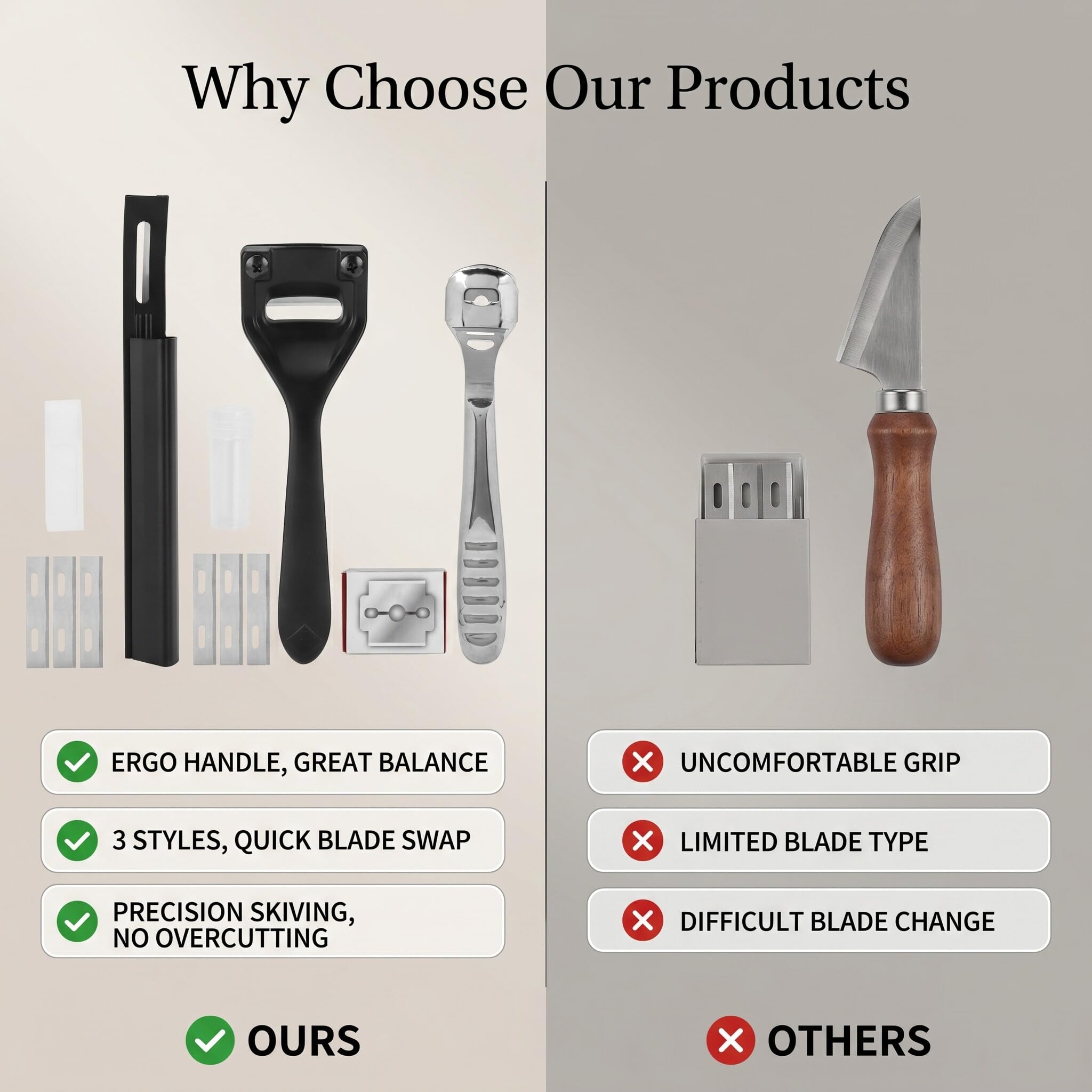 Tnfeeon Cuchillo para Rebajar, Herramienta de Corte de Cuero de Diseño Ergonómico para Manualidades y Uso Profesional
