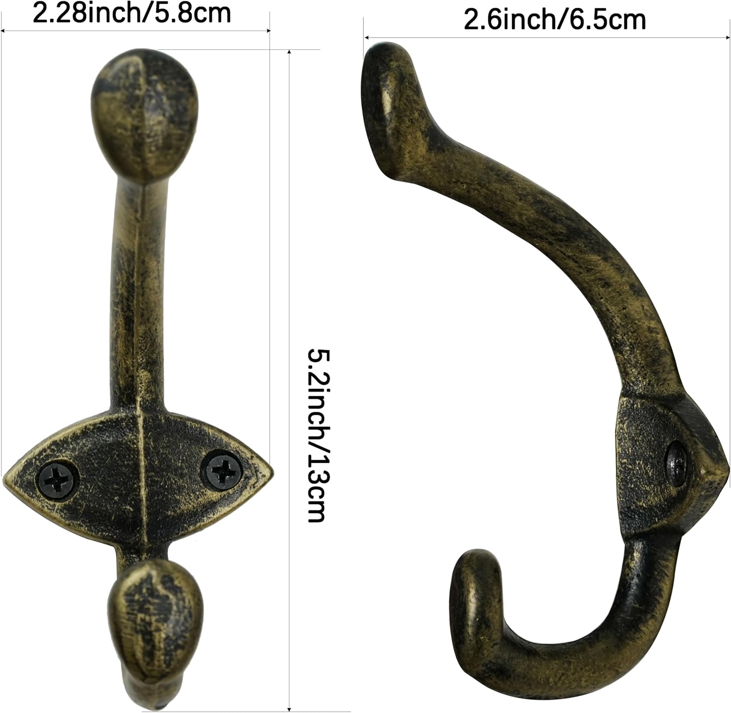 WEBI Rustic Coat Hooks Wall Mount,5 Cast Iron Wall Hooks for Hanging Heavy Duty Vintage Antique Decorative Wall Hanging Hooks for Backpack,Robe,Towel,Clothes,Farmhouse,Closet,Mudroom,Black&Gold