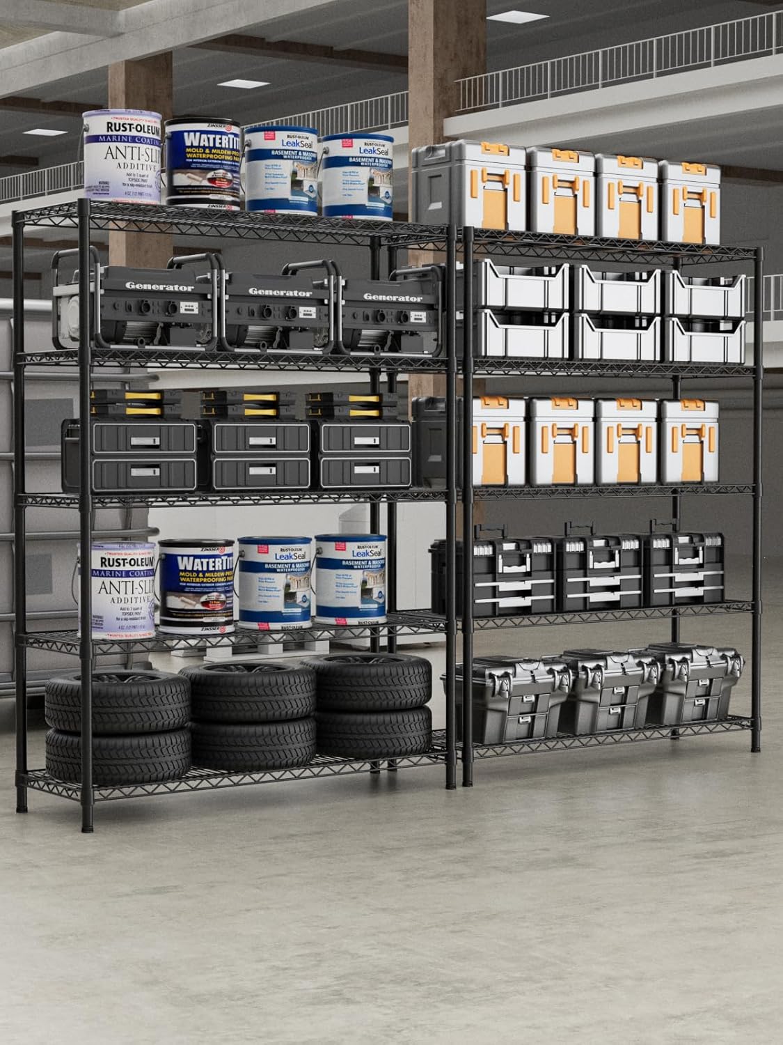 5 Tier Adjustable Storage Shelves Heavy Duty Metal Utility Shelf 1750LBS Capacity Wire Shelving Unit Organizer Rack for Home Kitchen Garage Pantry Room 18" D x 46" W x 77" H Black - Image 9