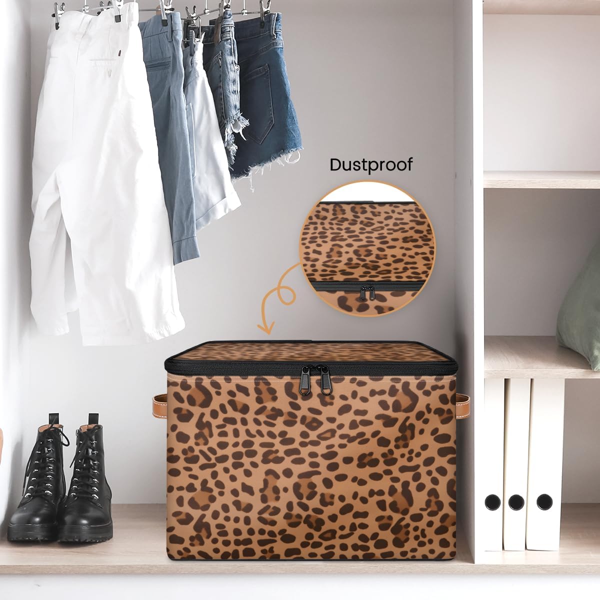 Storage Bin Set of 2 Animal Print Storage Basket with Zipper Lid & Handle Foldable Closet Shelf 2 Pack Cloth Organizer Basket Cube Bins Clothes Organizer for Bedroom, Nursery