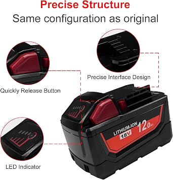 12.0Ah Replacement for Milwaukee M18 Battery 2PACK