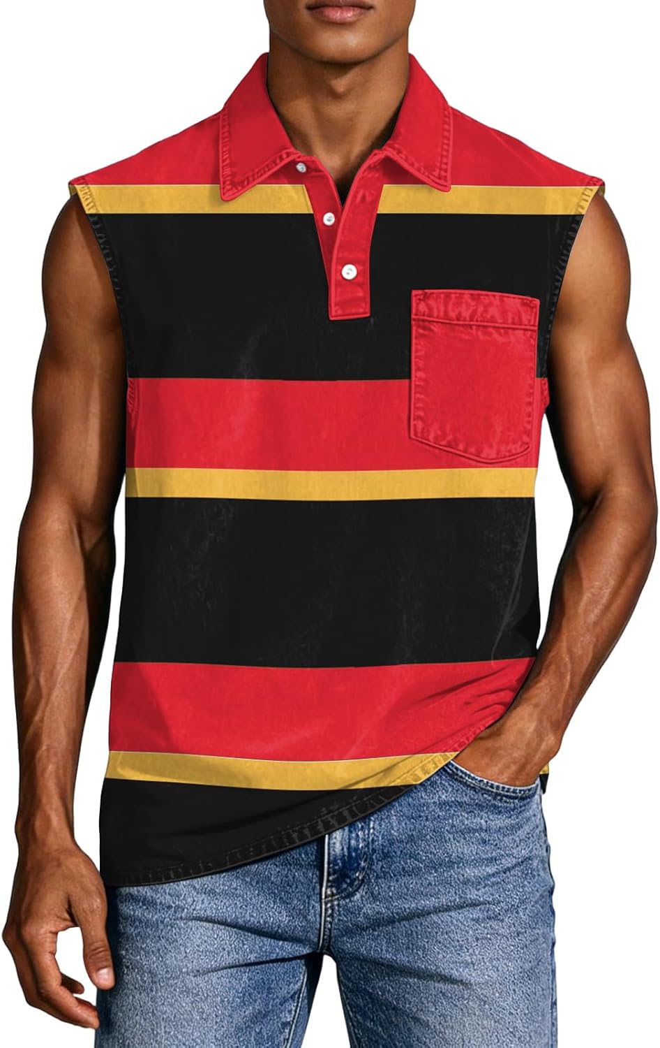 WENKOMG1 Men's Casual Tank Top Sleeveless Plaid Print Workout Gym Bodybuilding Fitness Muscle Polo Shirt, S-4XL
