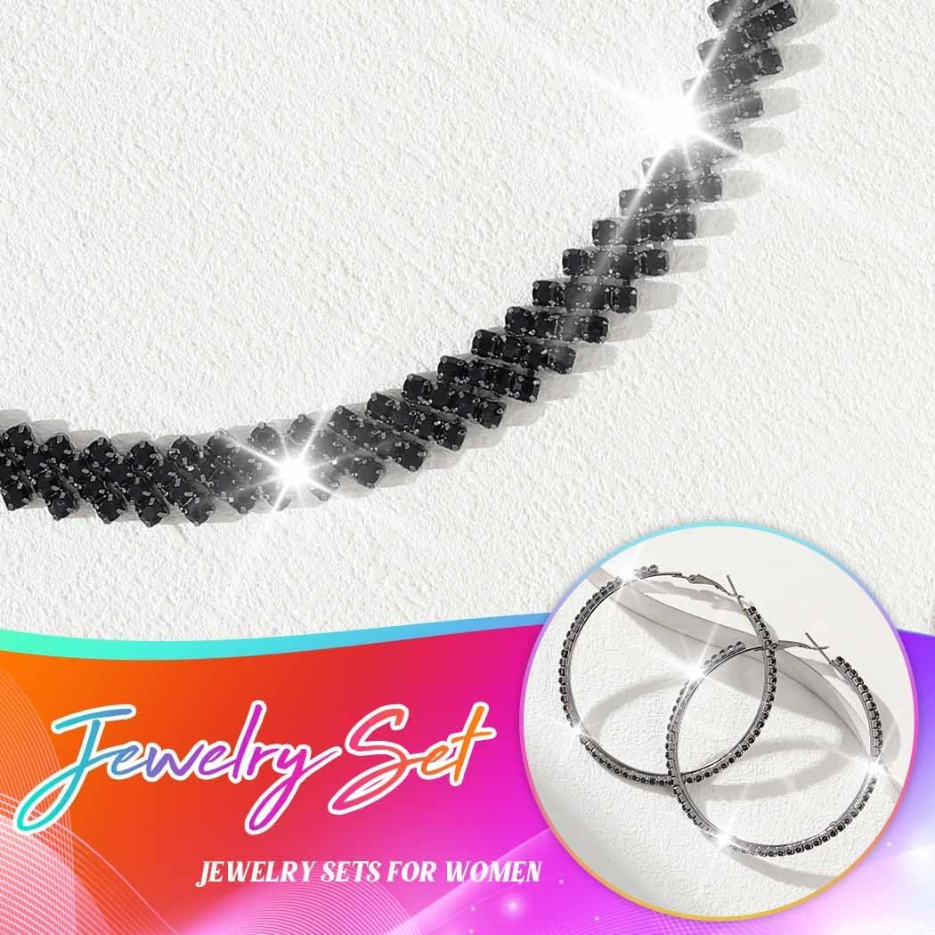 Unicra Black Jewelry Sets Rhinestone Necklace Hoop Earrings Bracelet Set Prom Formal Sparkly Costume Jewelry Sets for Women - Image 4