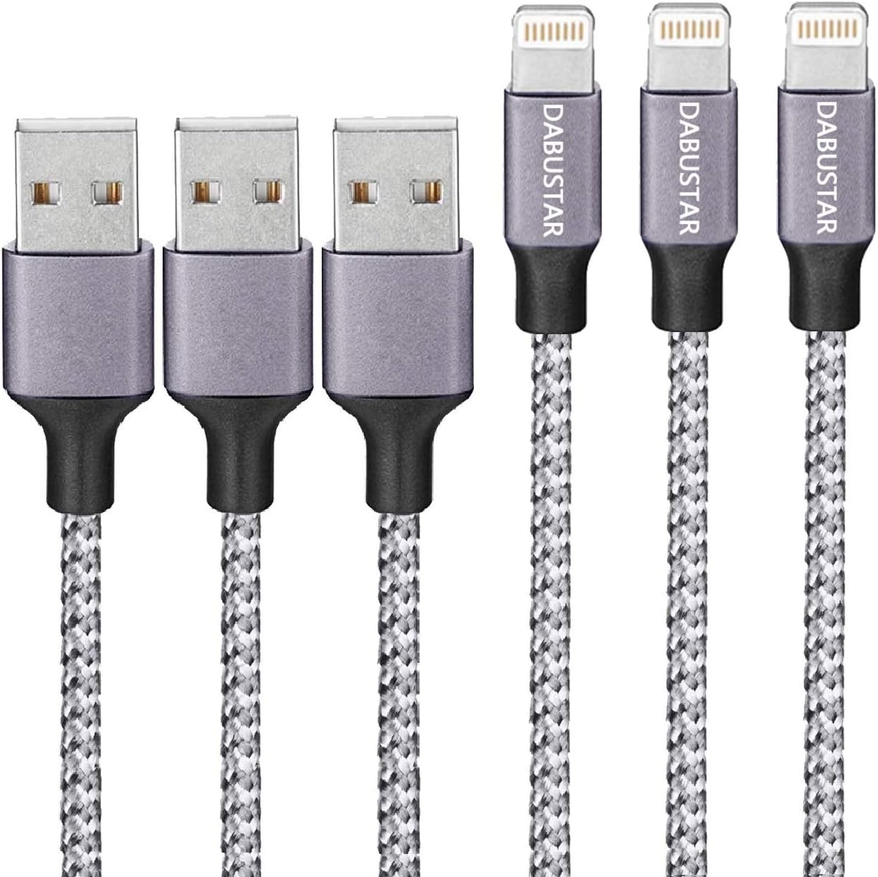 DABUSTAR iPhone Charger,6ft 3Pack Lightning Cable Nylon Braided Extra Long High Speed Data Sync Transfer Fast Charging Cord Compatible with iPhone 13 12 11 Pro Max XS XR X 8 7 6S 6 Plus SE iPad iPod