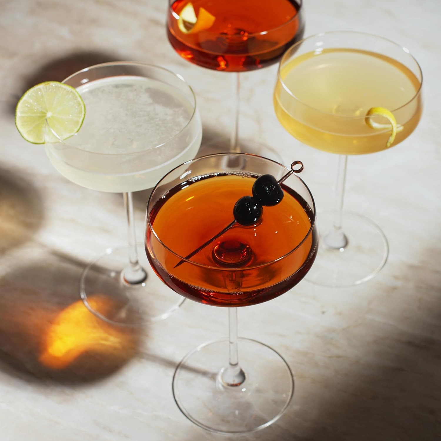 Copas De Cóctel Martini DIAMANTE - Juego De 4 Vasos Cortos Sin Tallo, Cristal Transparente, Colección 'Auris', Ideales Para Martini, Mojito O Postres