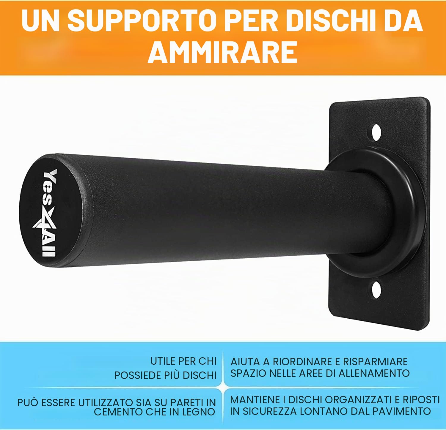 Yes4All Supporto a Parete per Dischi Pesi, Singolo e Doppio - Adatto a Dischi Pesi Olimpici da 5 cm, Protezione in Gomma