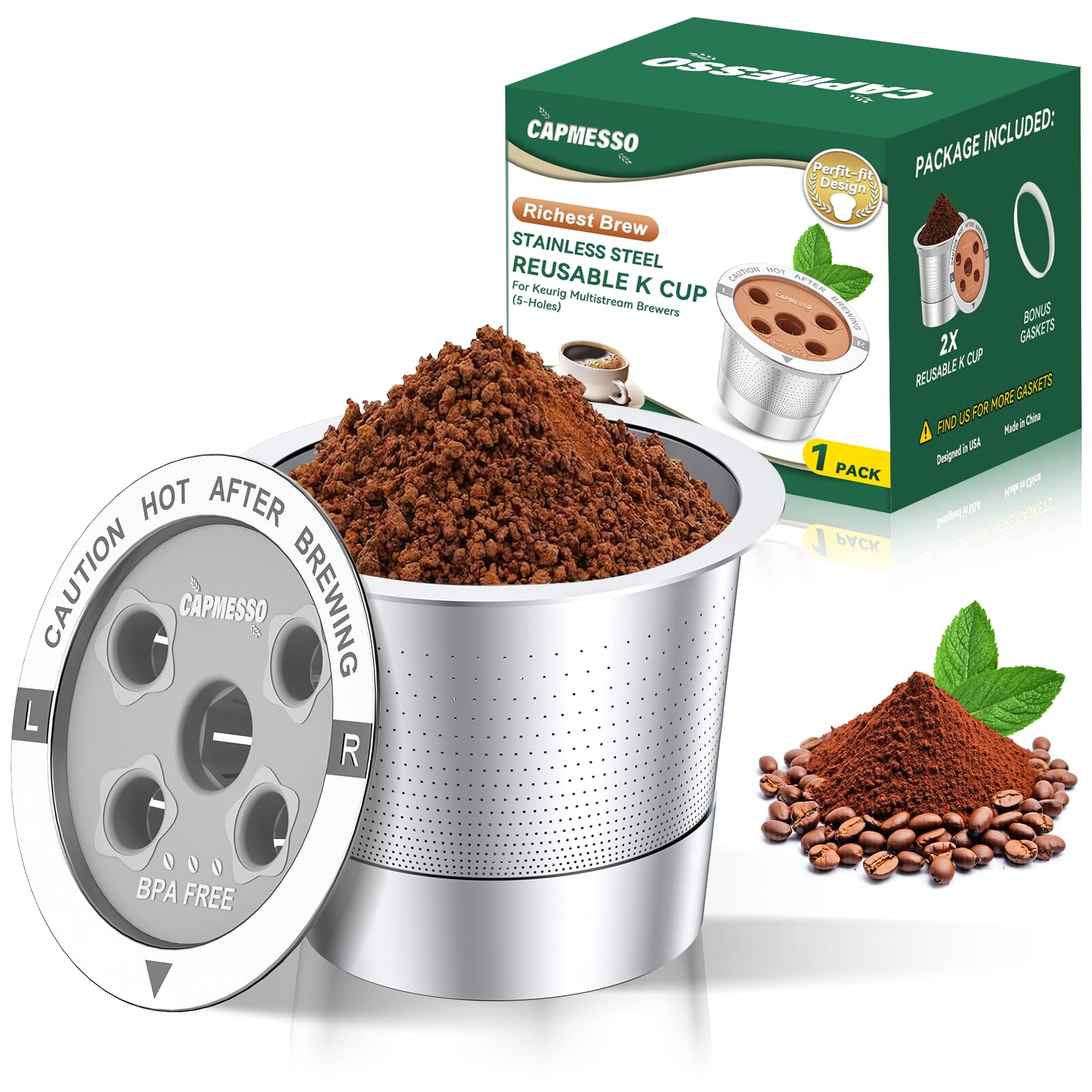 CAPMESSO Reusable K Cups for Keurig 5-Hole Supreme, K Slim &amp; K Duo Gen 2