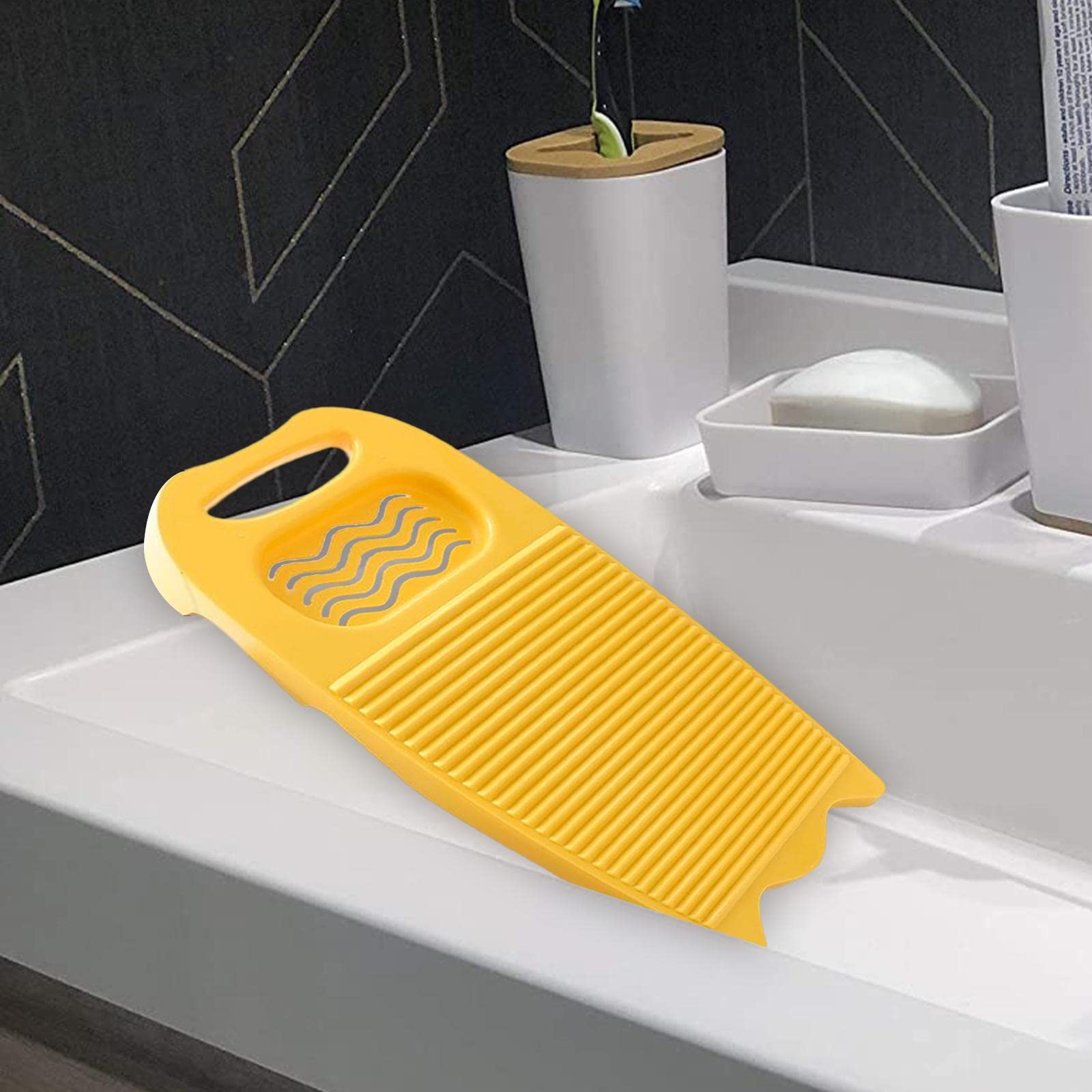 LOVIVER Tabla de Lavado Portátil para Ropa Antideslizante Espesar Tabla de Lavar de Plástico Tabla de Lavar para Accesorios de Lavandería, Amarillo