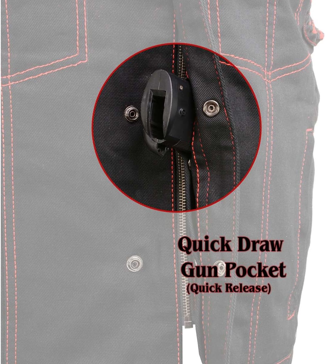 Milwaukee Leather MDM3036 Men’s Wrecker Club Vest – Black Denim & Leather, Diamond Quilt, Red Stitch