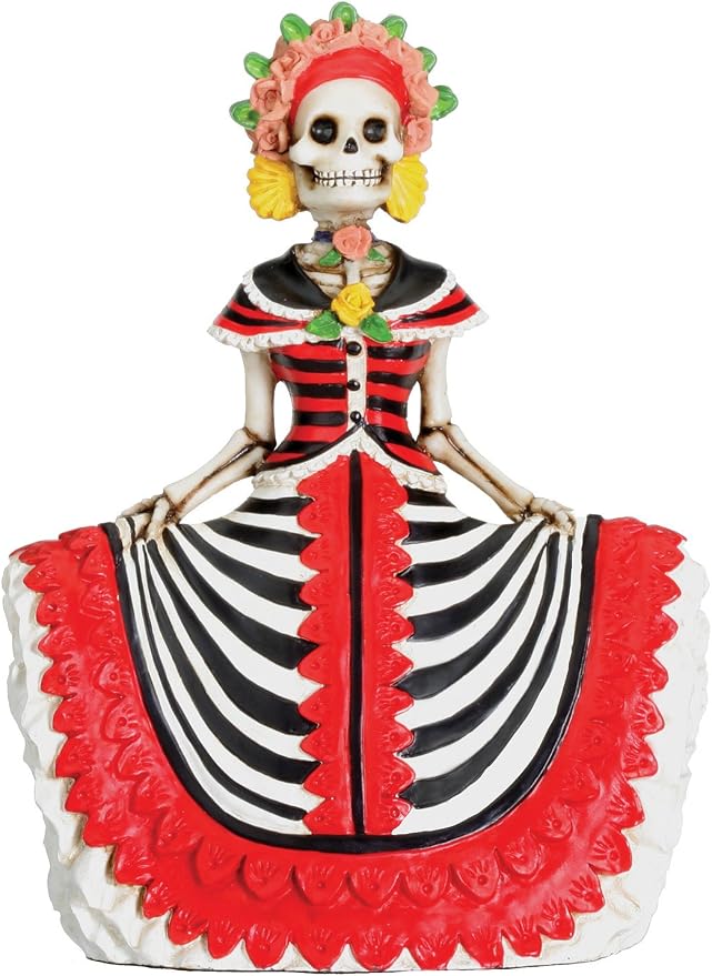 Dod Red Senorita Mexican Traditional Skeleton Sculpture