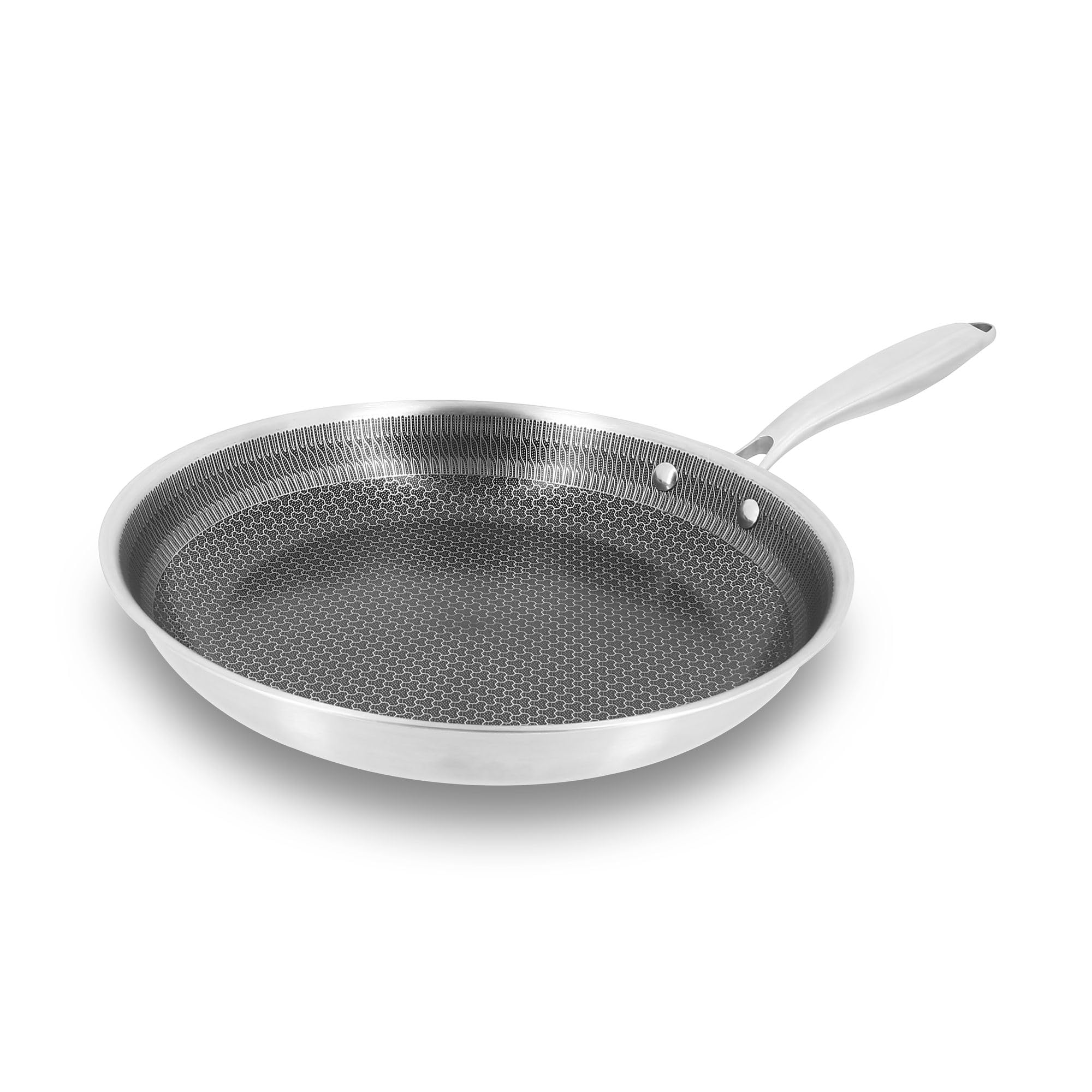 MENASTYL - 28 cm Trinox non-stick stainless steel frying pan for all heat sources including induction - PFAS free ceramic coating - Professional triply structure - Riveted handle - Dishwasher - 6021062